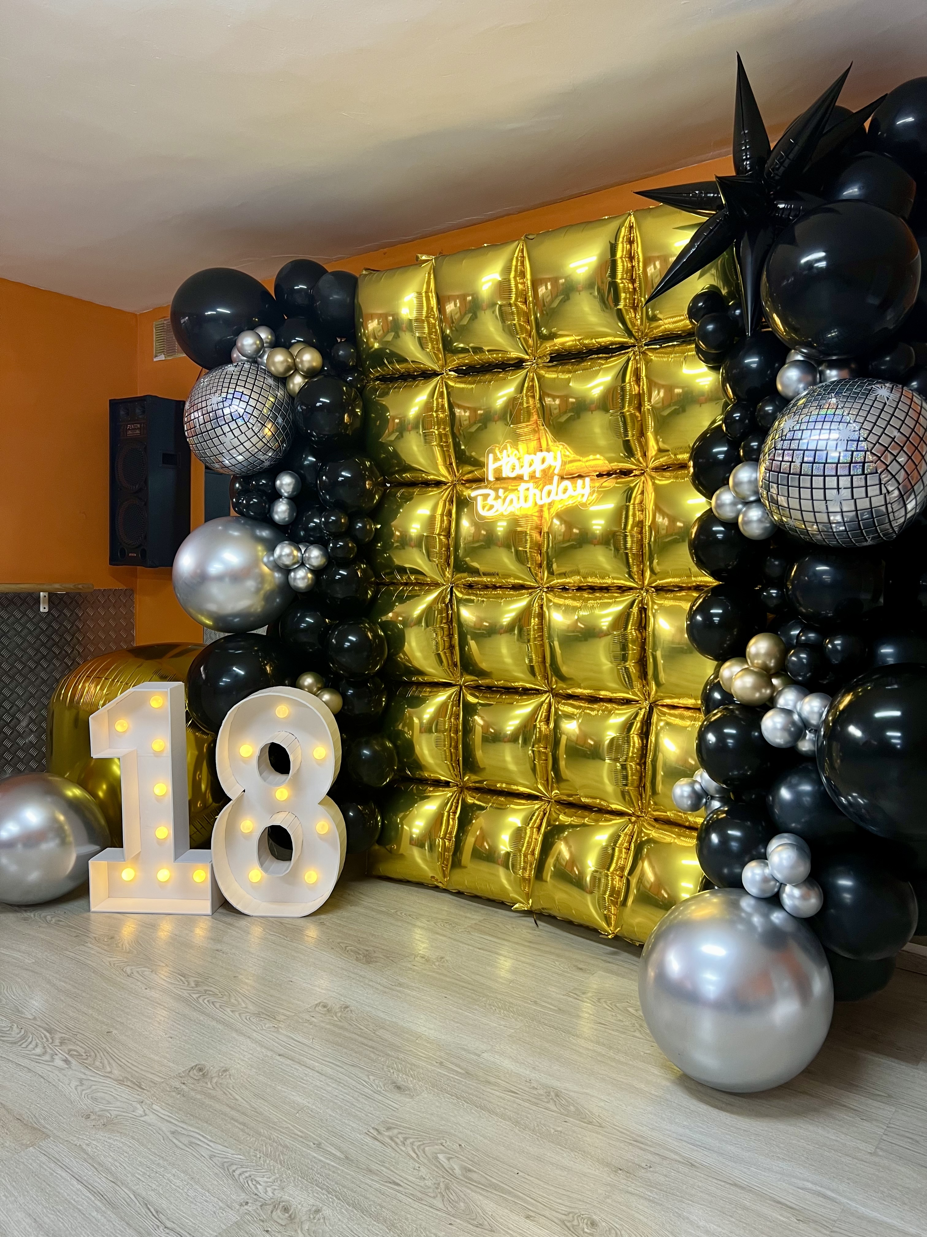 Set Disco Gold — Photocall negro & dorado