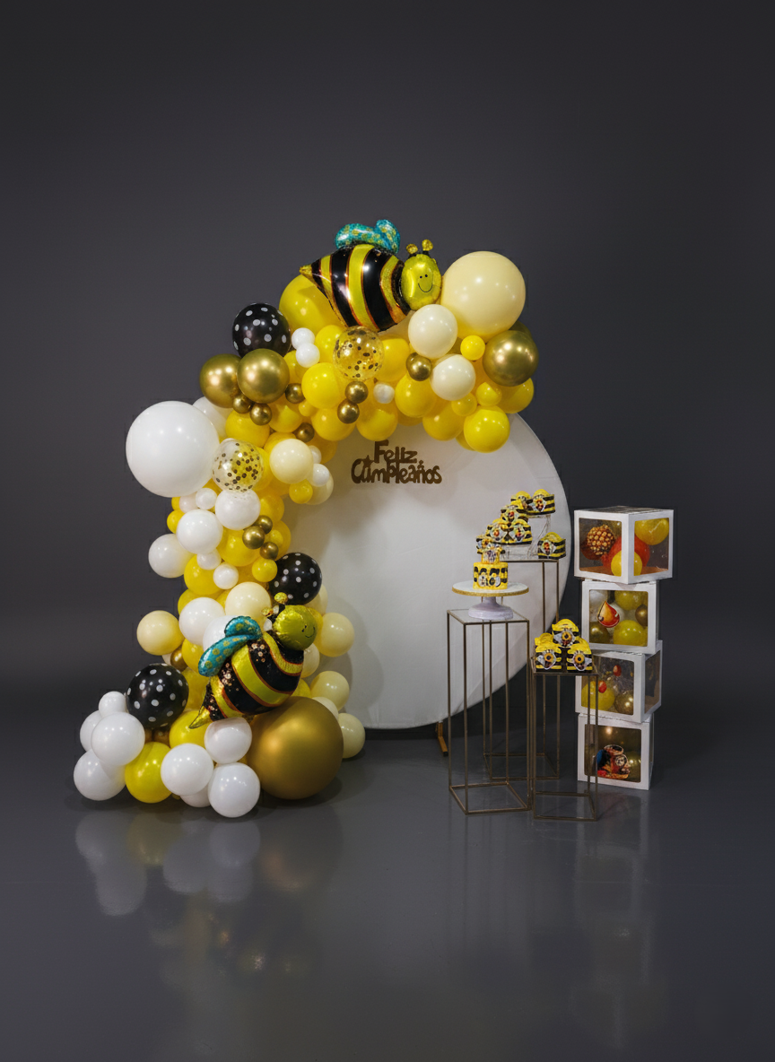 Set Bee Party — Photocall abejitas amarillo & dorado