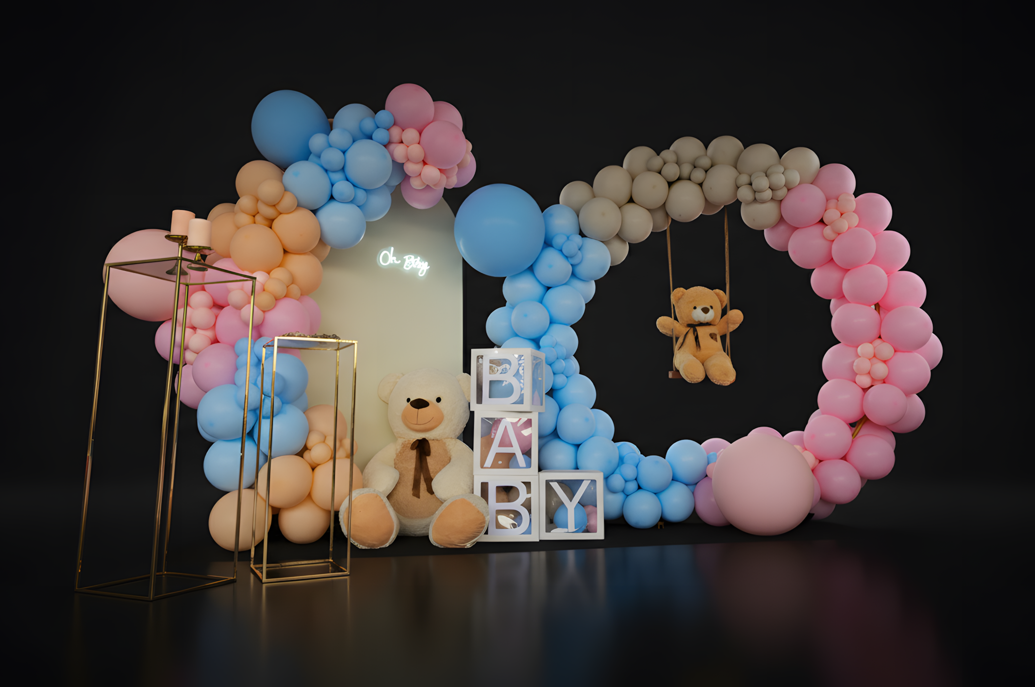 Set Oh Baby — Arcos pastel con ositos y neón