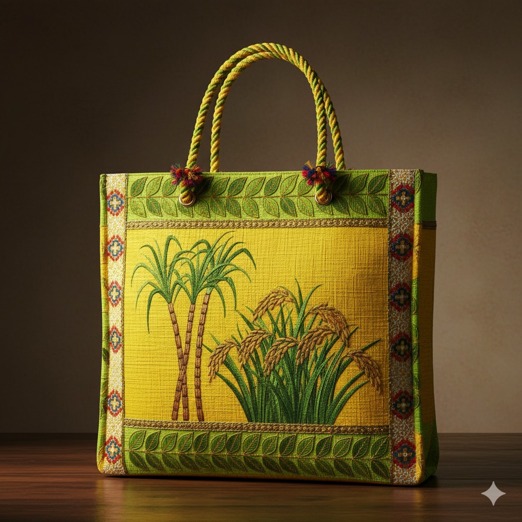 Sugarcane & Paddy Harvest Embroidered Tote