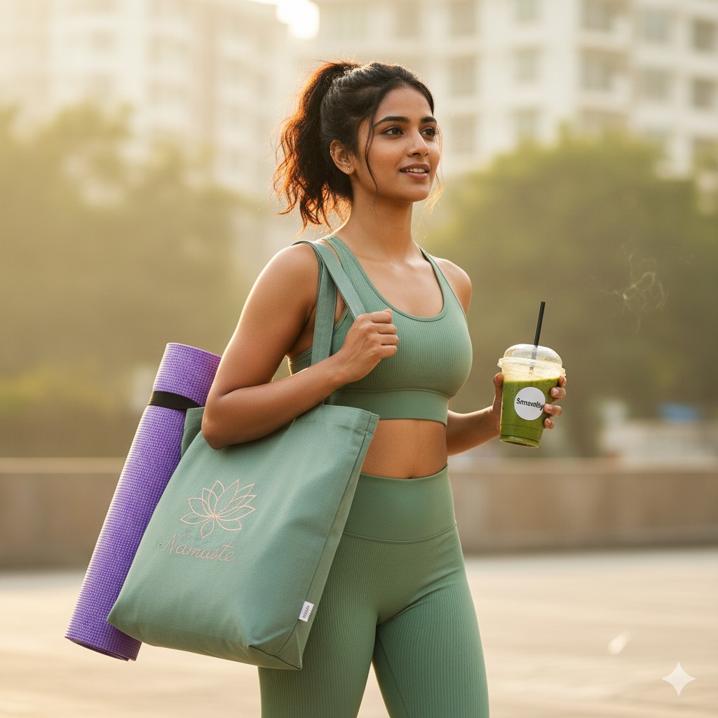 Namaste Yoga Tote Bag – Sage Green Cotton