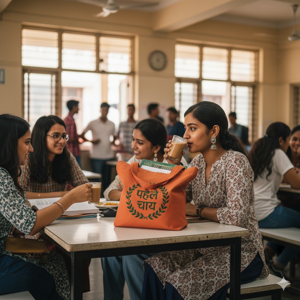 “Pehle Chai” Cotton Tote Bag – India Tea Lover’s Edition