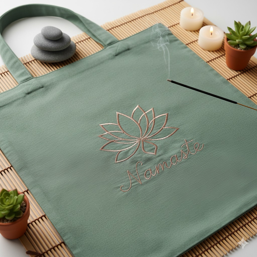 Namaste Yoga Tote Bag – Sage Green Cotton