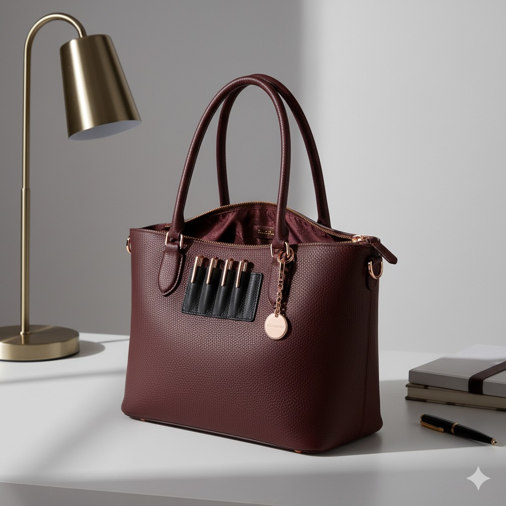 Maroon Structured Office Tote Bag