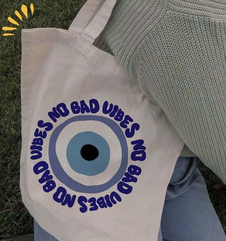 No Bad Vibes – Evil Eye Protection Canvas Tote