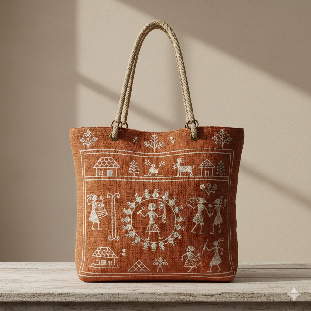 Terracotta Warli Art Tote Bag – Handcrafted Tribal Edition