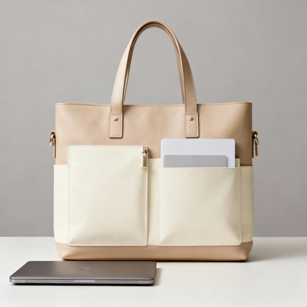 Elegant Dual-Tone Work Tote – Laptop & Tablet Organizer