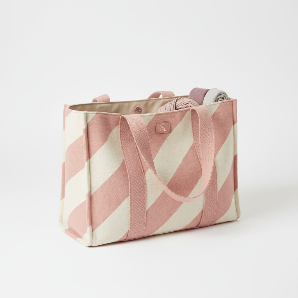 Pink Striped Canvas Tote Bag