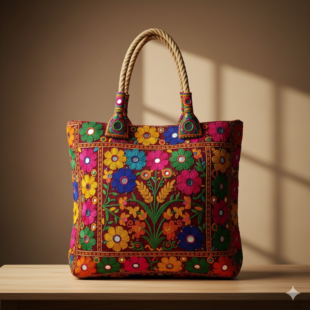 Multicolor Floral Embroidered Tote Bag 