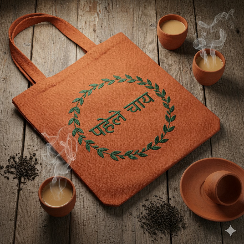 “Pehle Chai” Cotton Tote Bag – India Tea Lover’s Edition