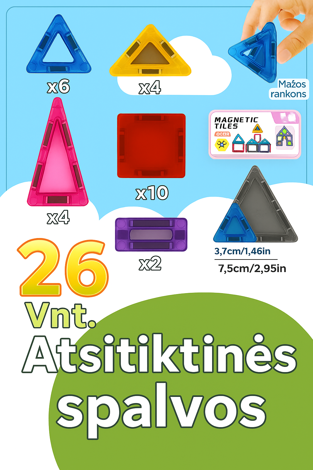 Mini magnetinių plytelių rinkinys su dėžute