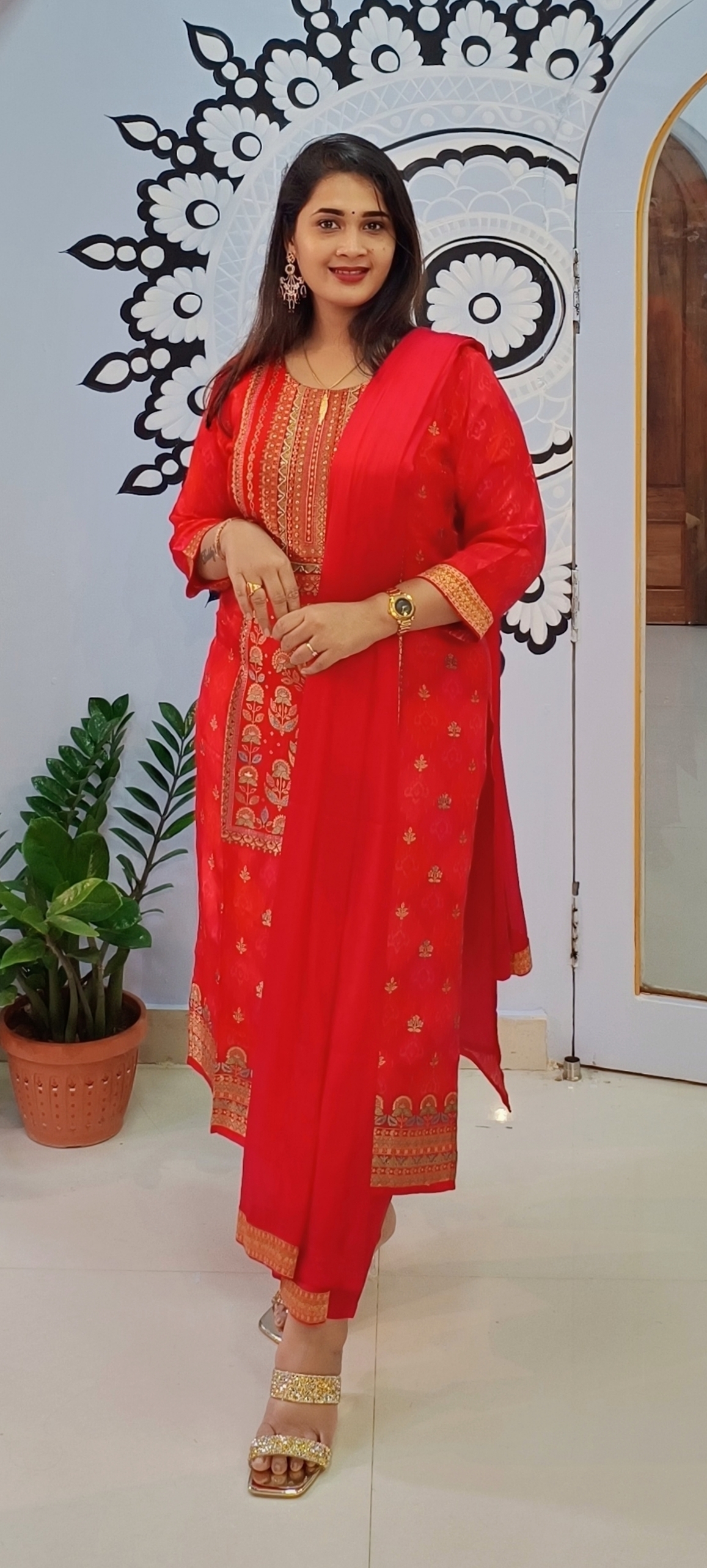 Traditional Red Embroidered Suit