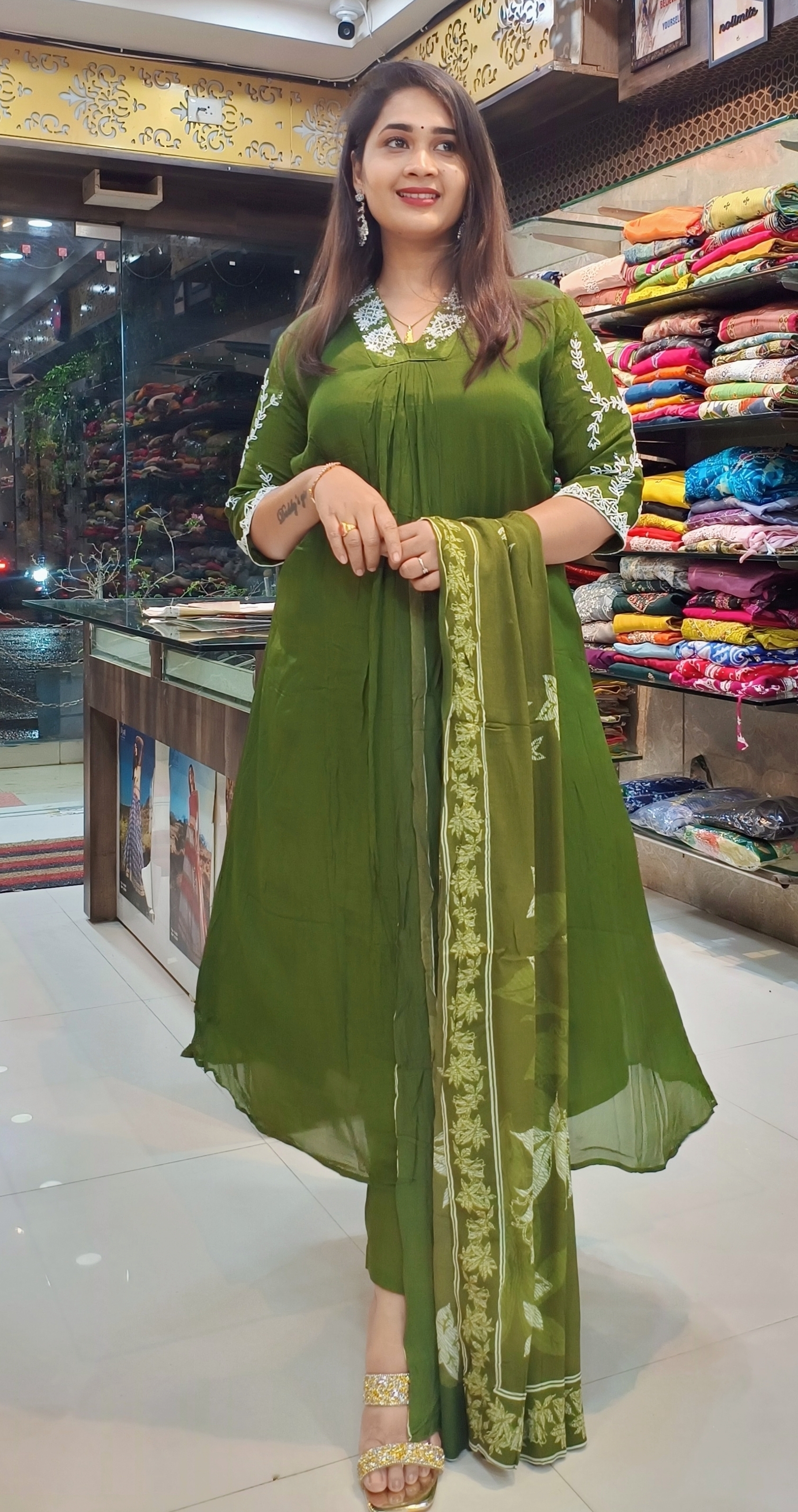 Elegant Olive Green Anarkali Suit