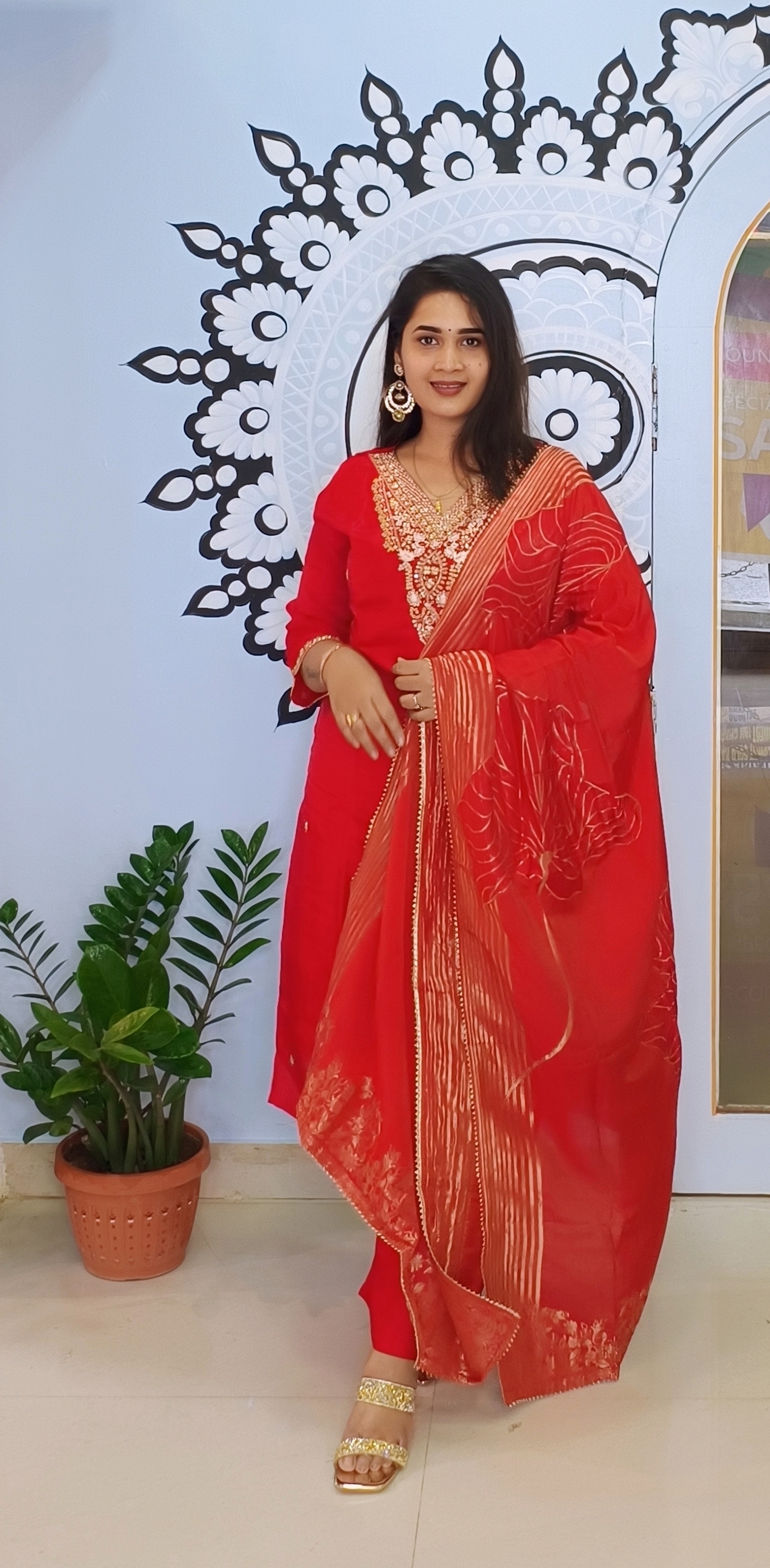 Red Embroidered Traditional Suit