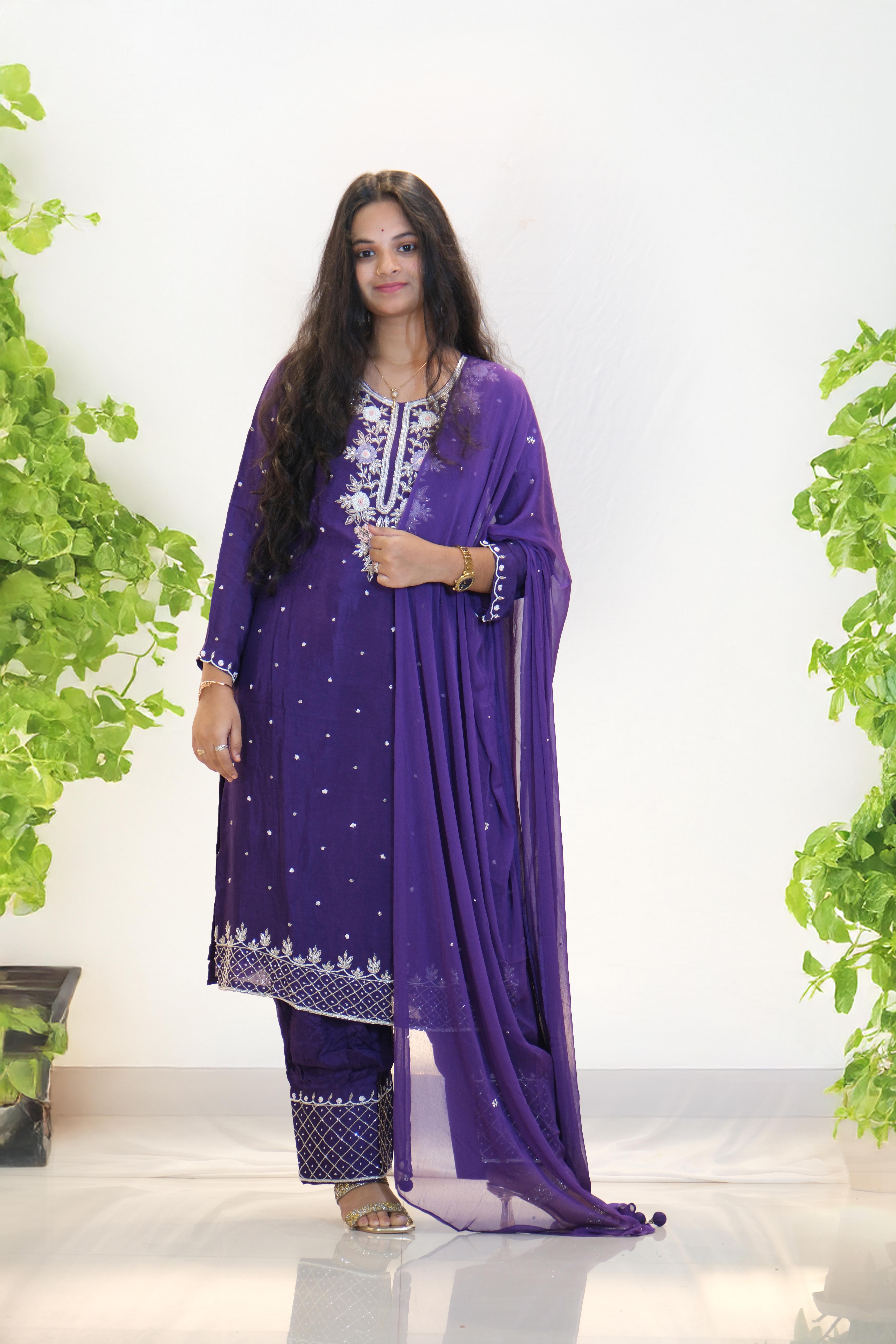 Purple Handwork Three-Piece Suit