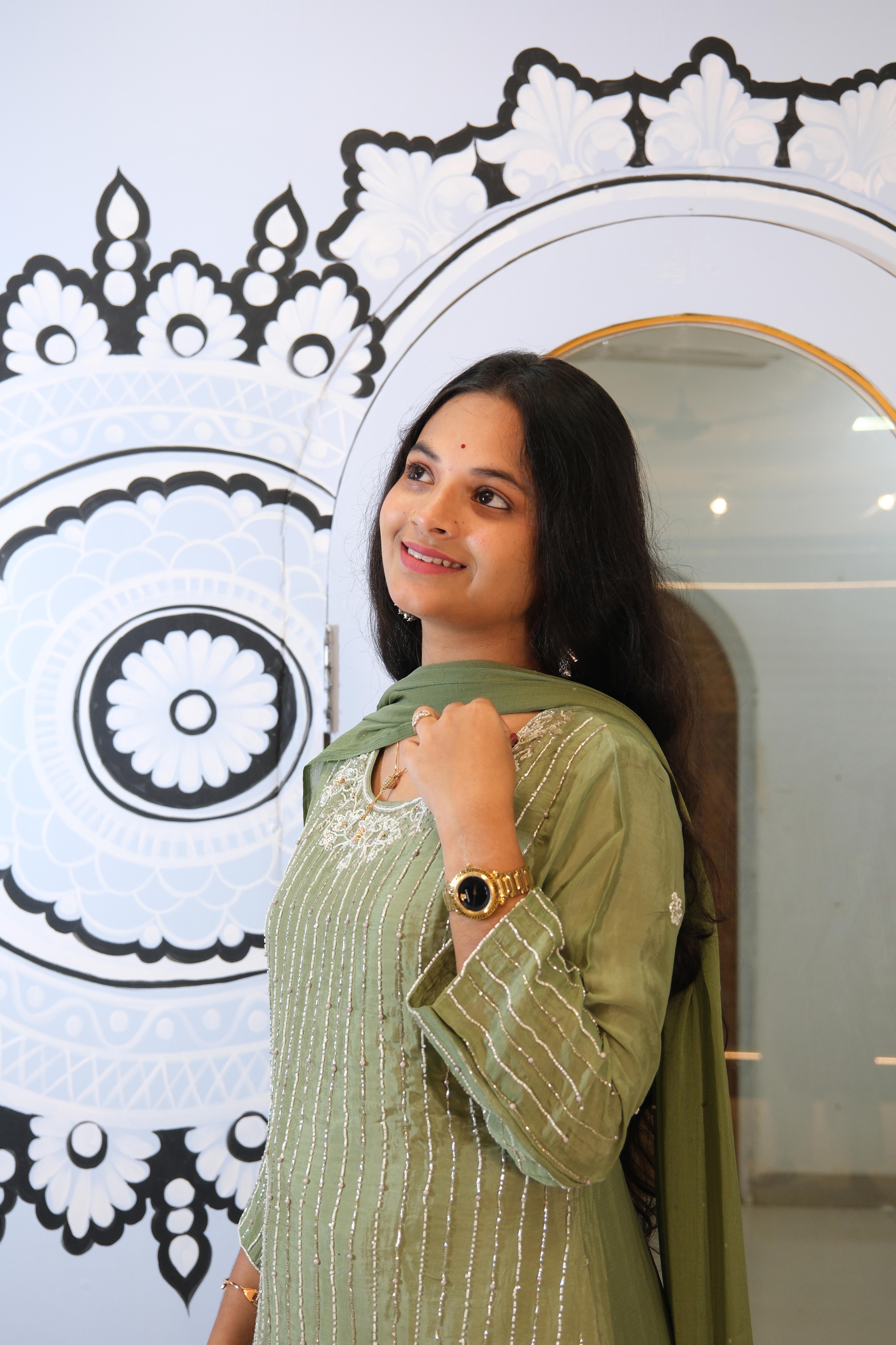 Elegant Olive Green Handwork plazzo Suit