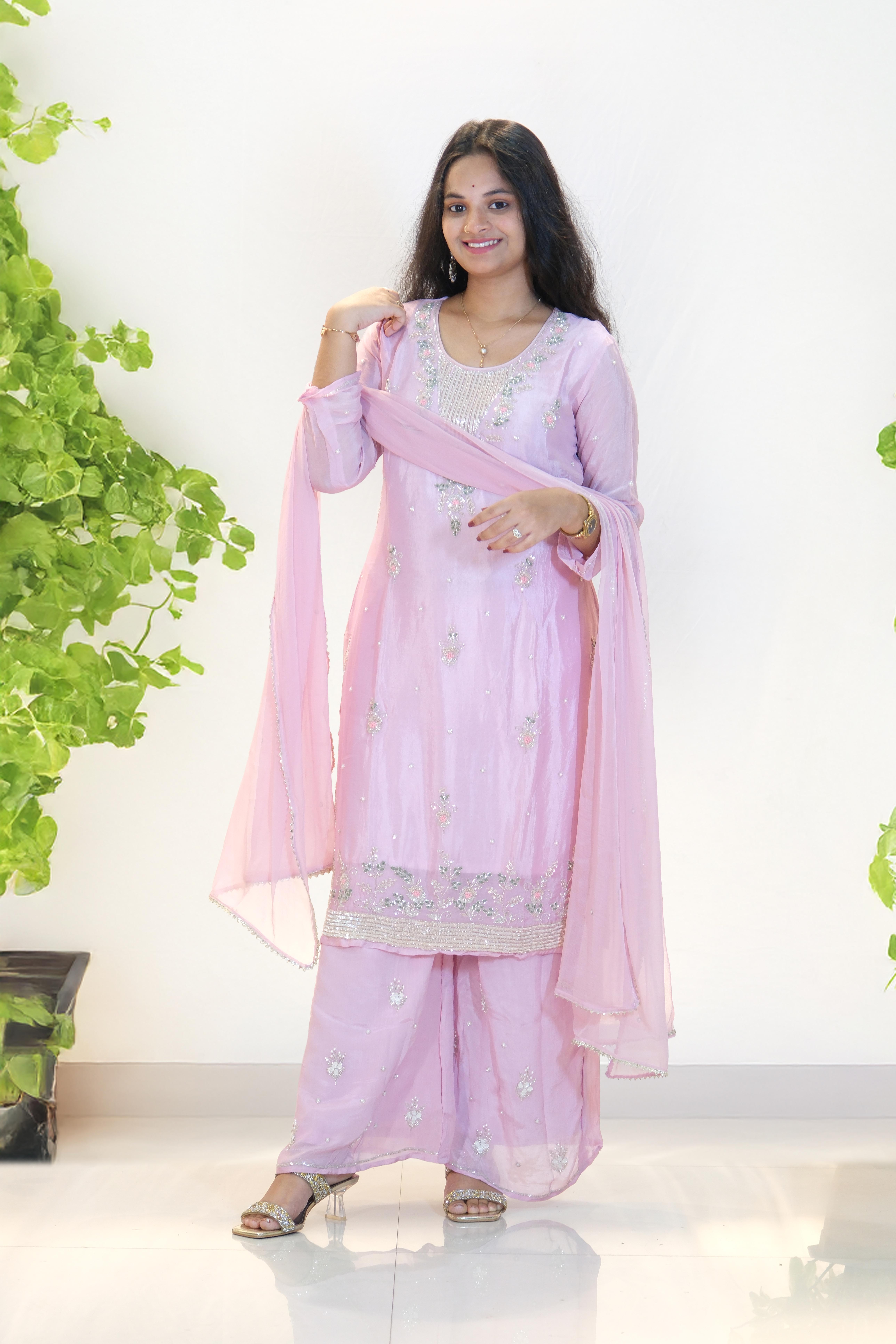 Beautiful Pink Plazzo Suit