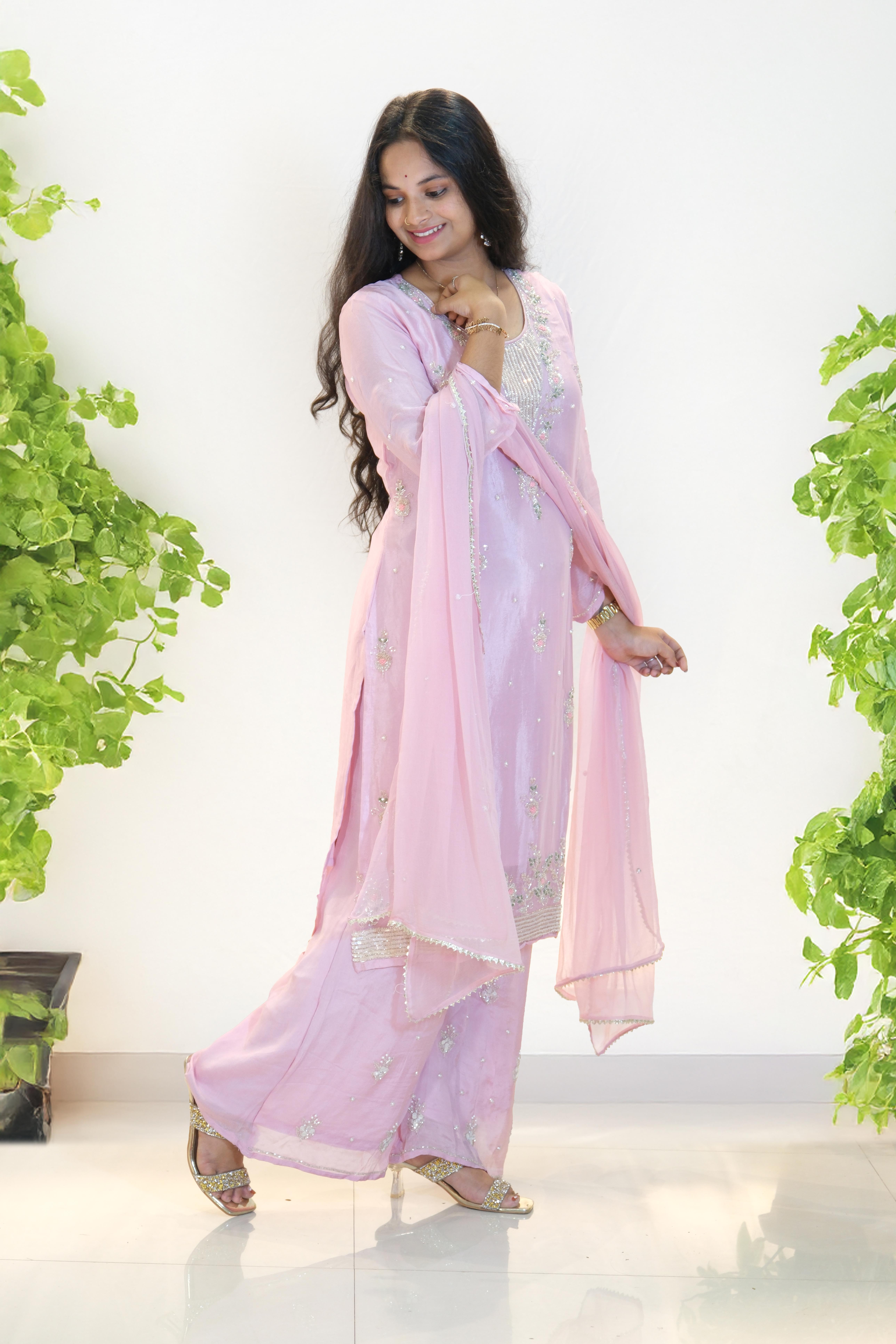 Beautiful Pink Plazzo Suit