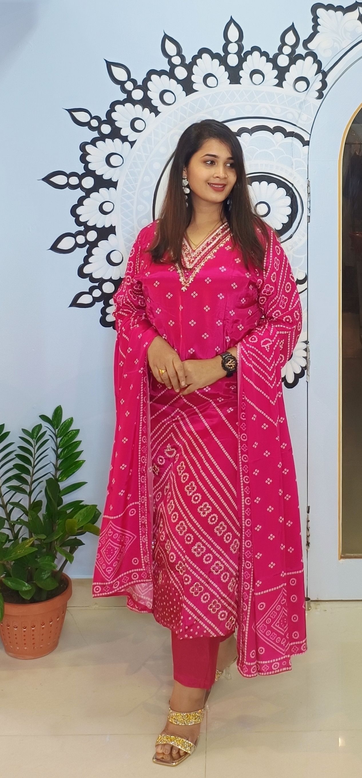 Pink Traditional Printed Suit