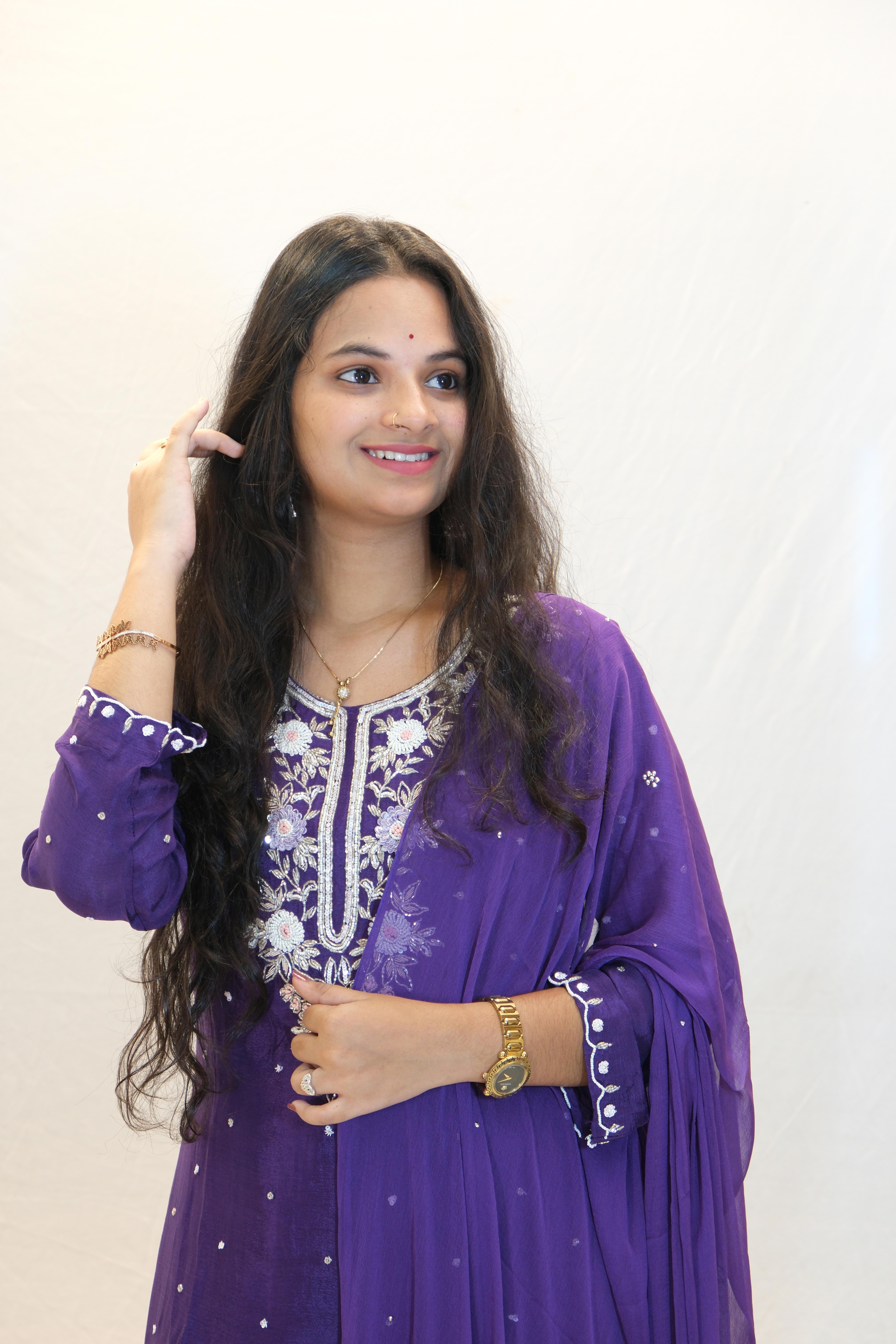 Purple Handwork Three-Piece Suit