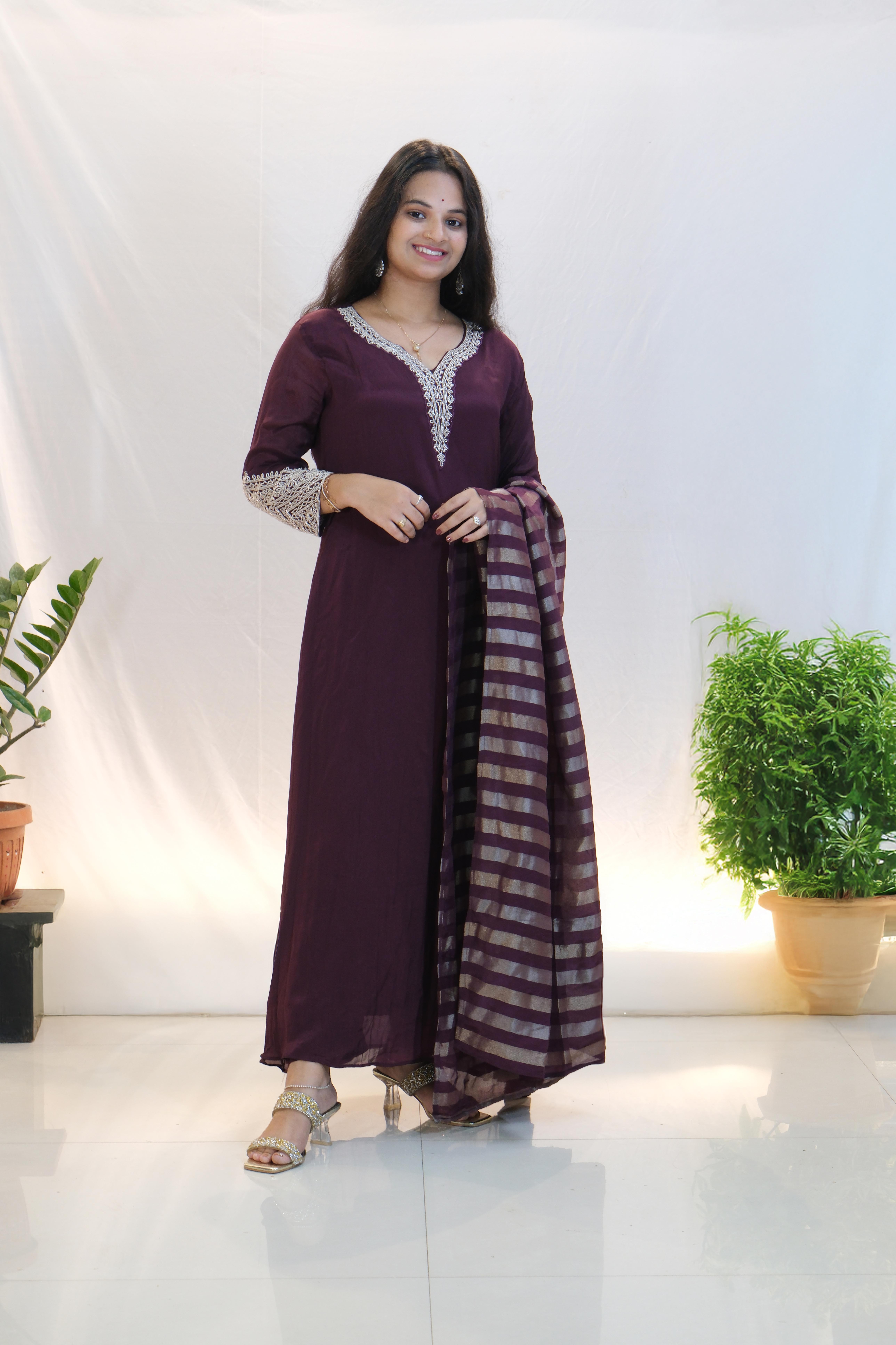 Elegant Maroon A-Line Suit Set