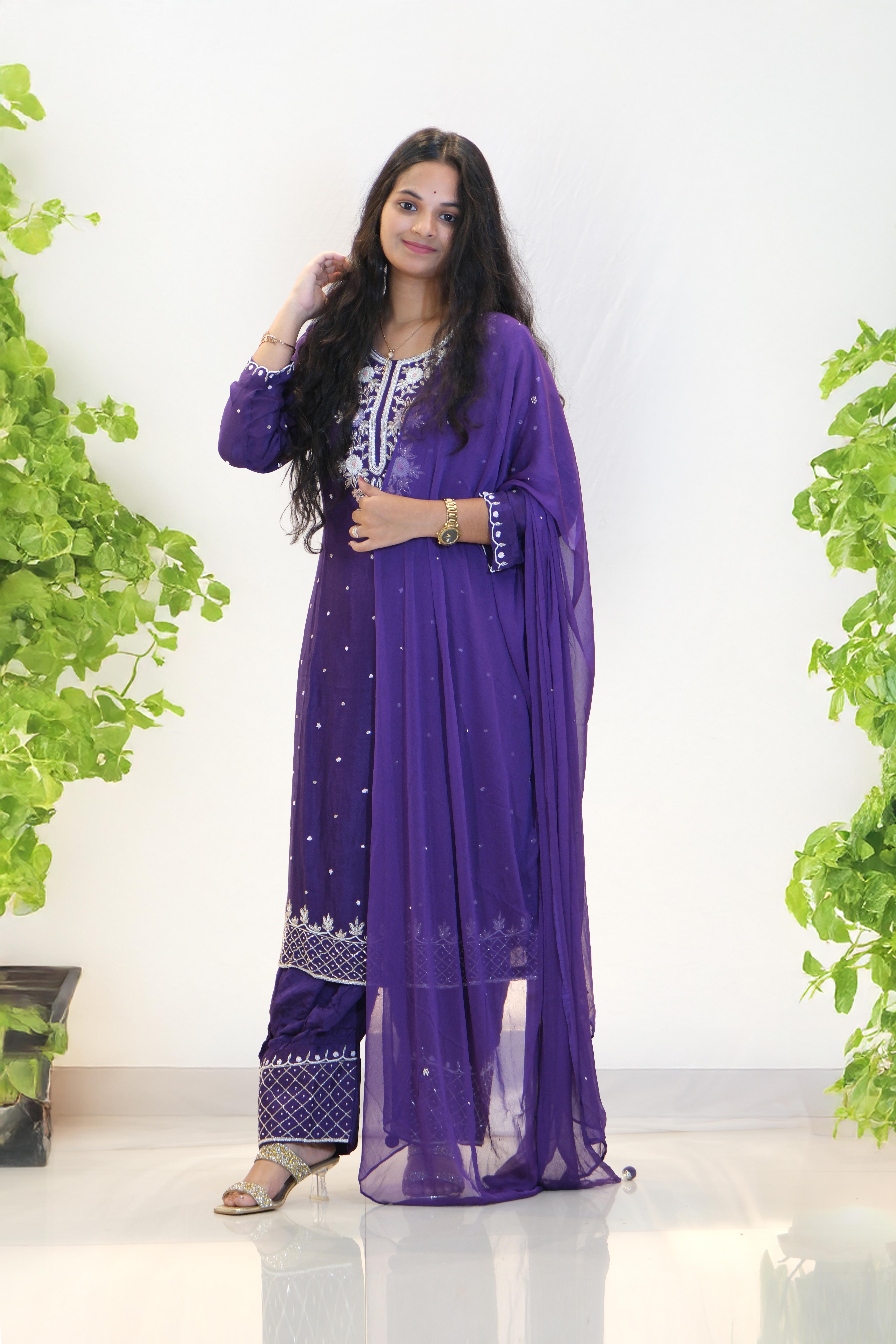Purple Handwork Three-Piece Suit