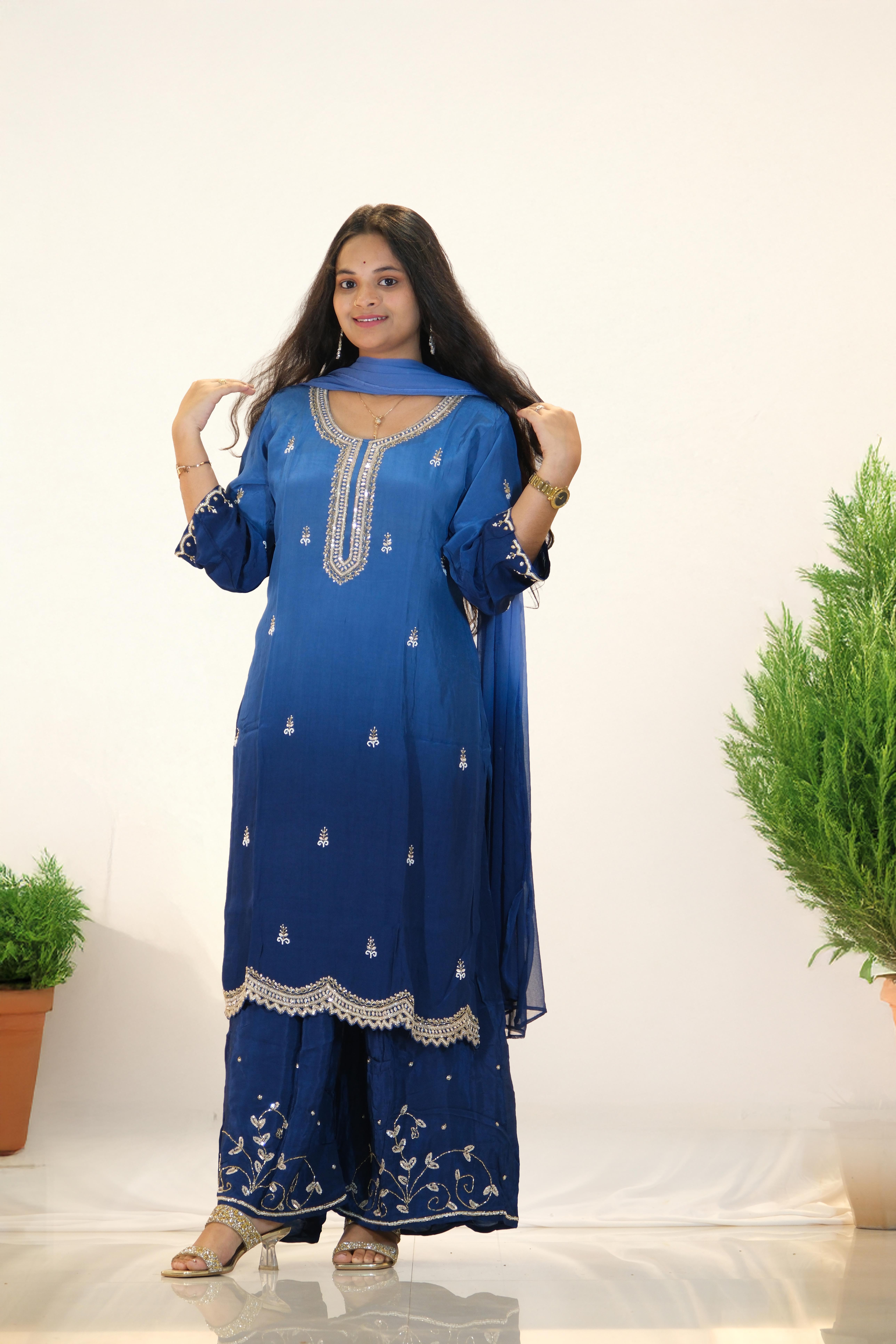 Blue Handwork Plazzo Set