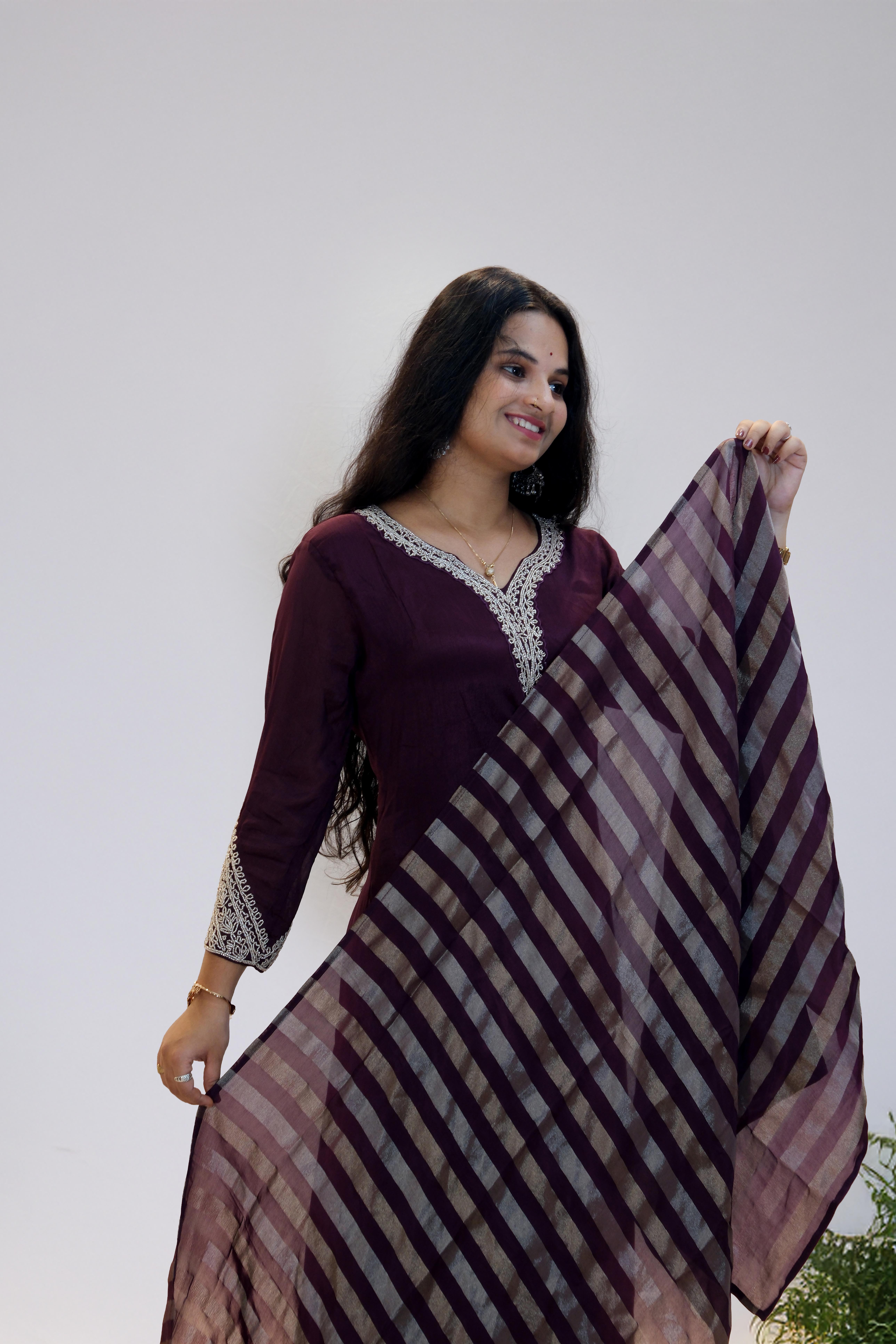 Elegant Maroon A-Line Suit Set