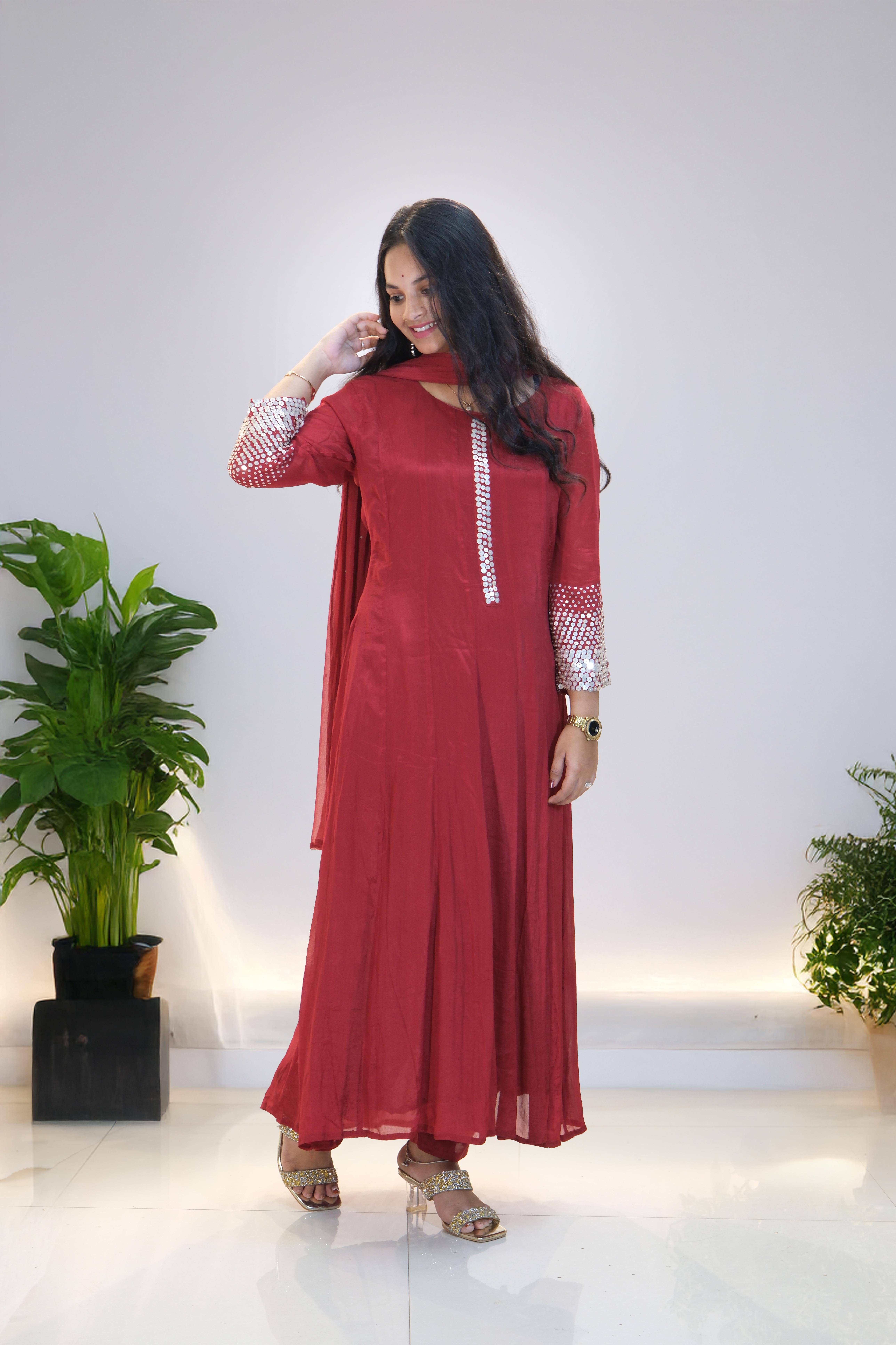 Elegant Kumkum Shade Anarkali Dress