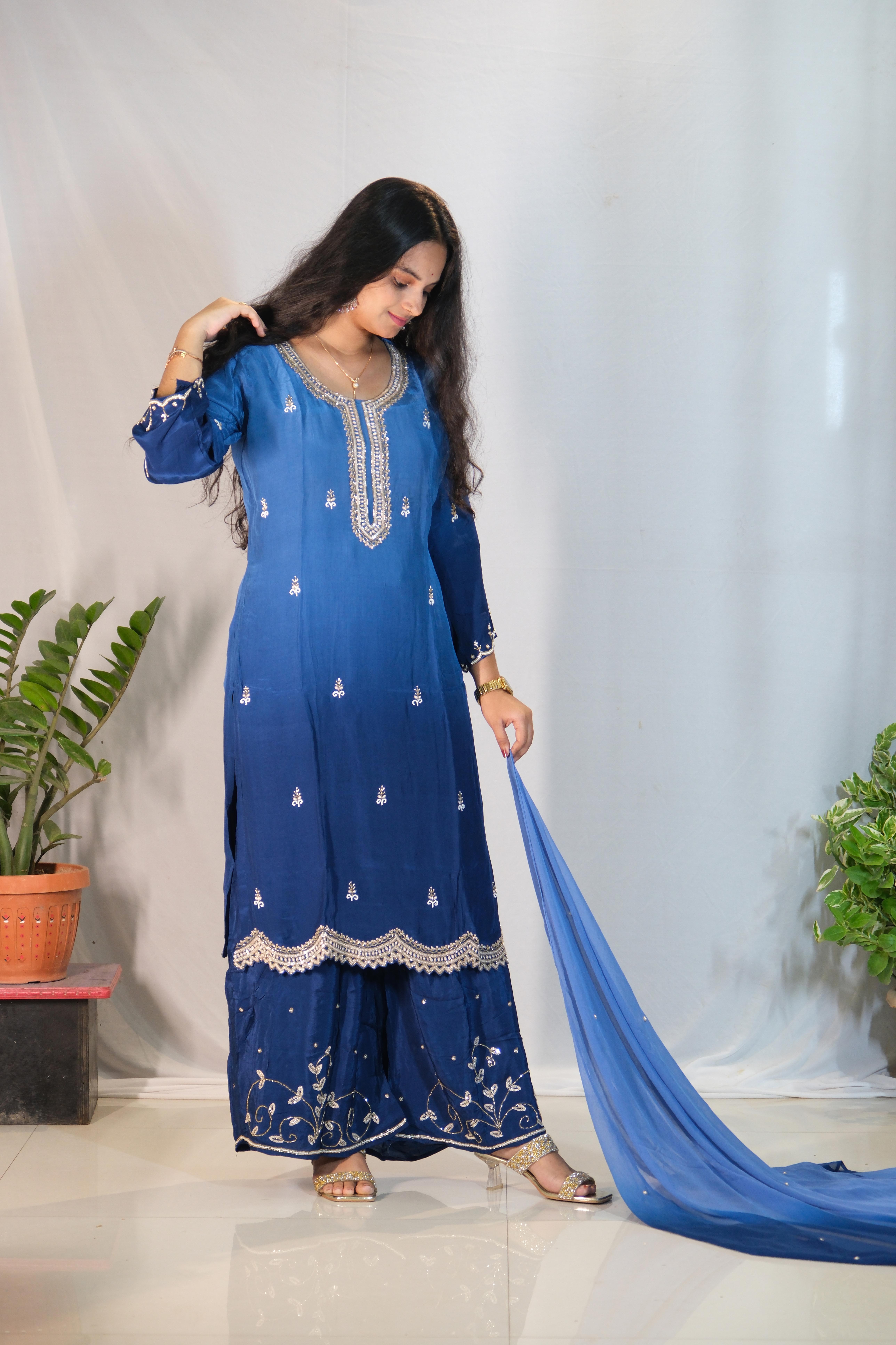 Blue Handwork Plazzo Set