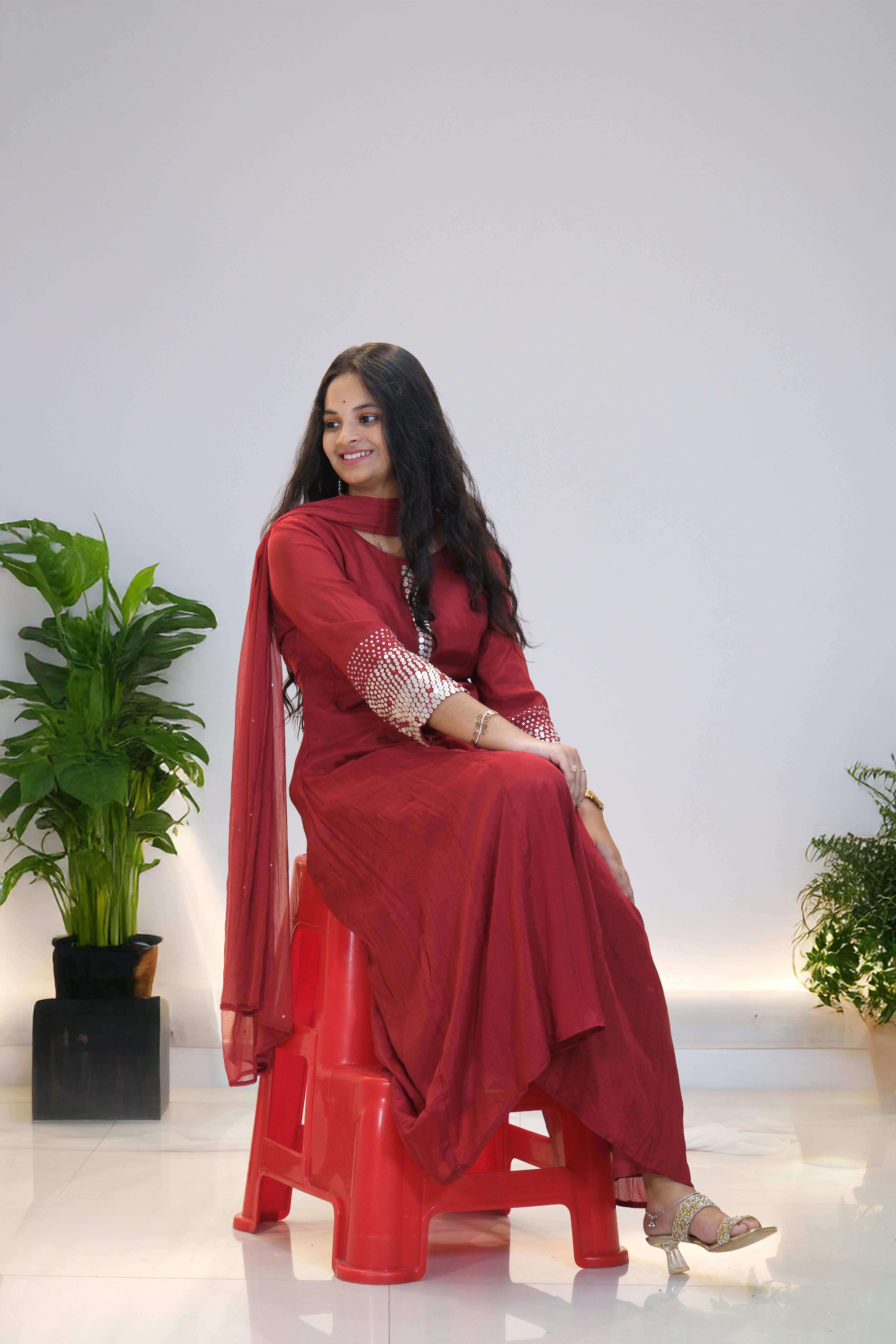 Elegant Kumkum Shade Anarkali Dress