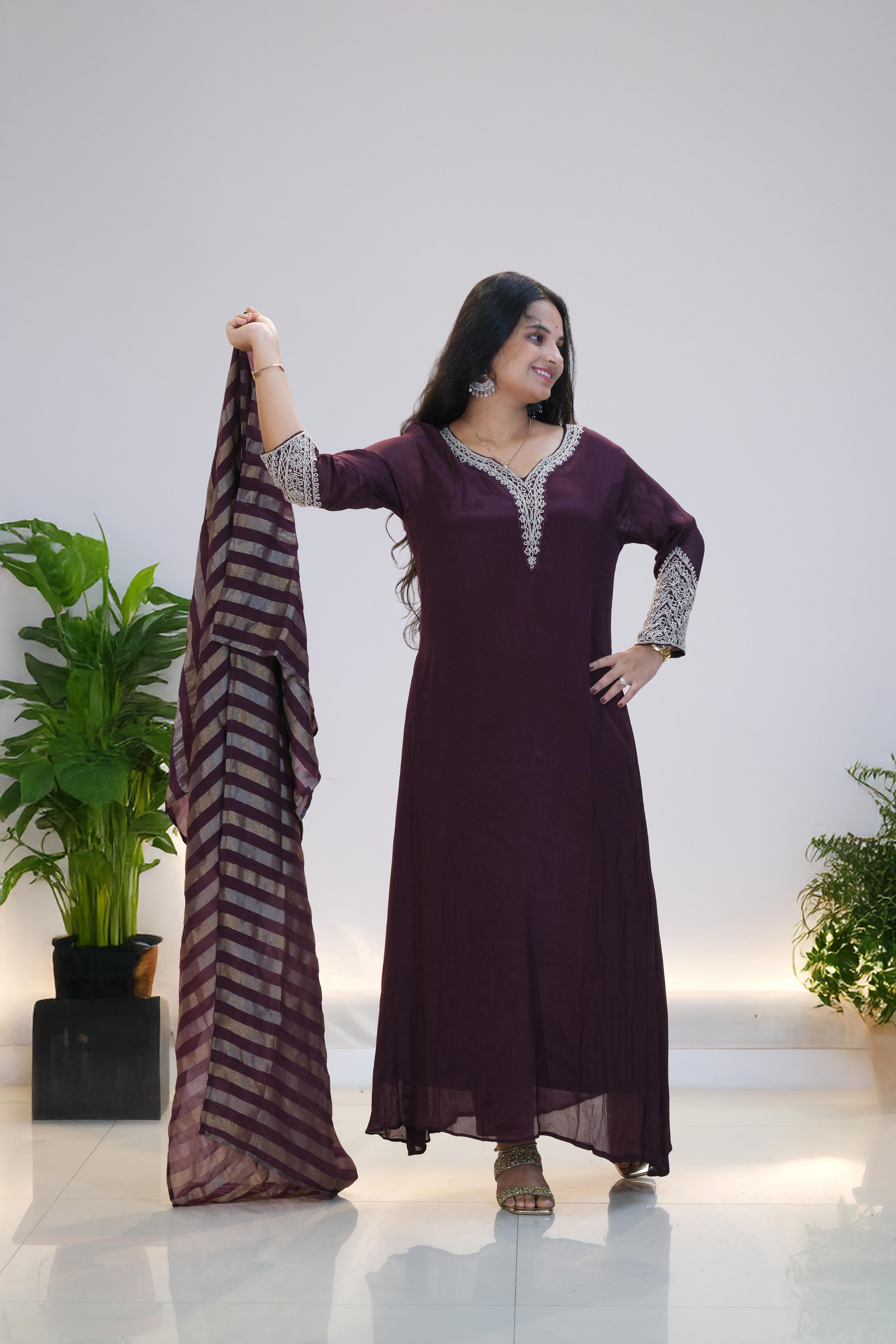 Elegant Maroon A-Line Suit Set