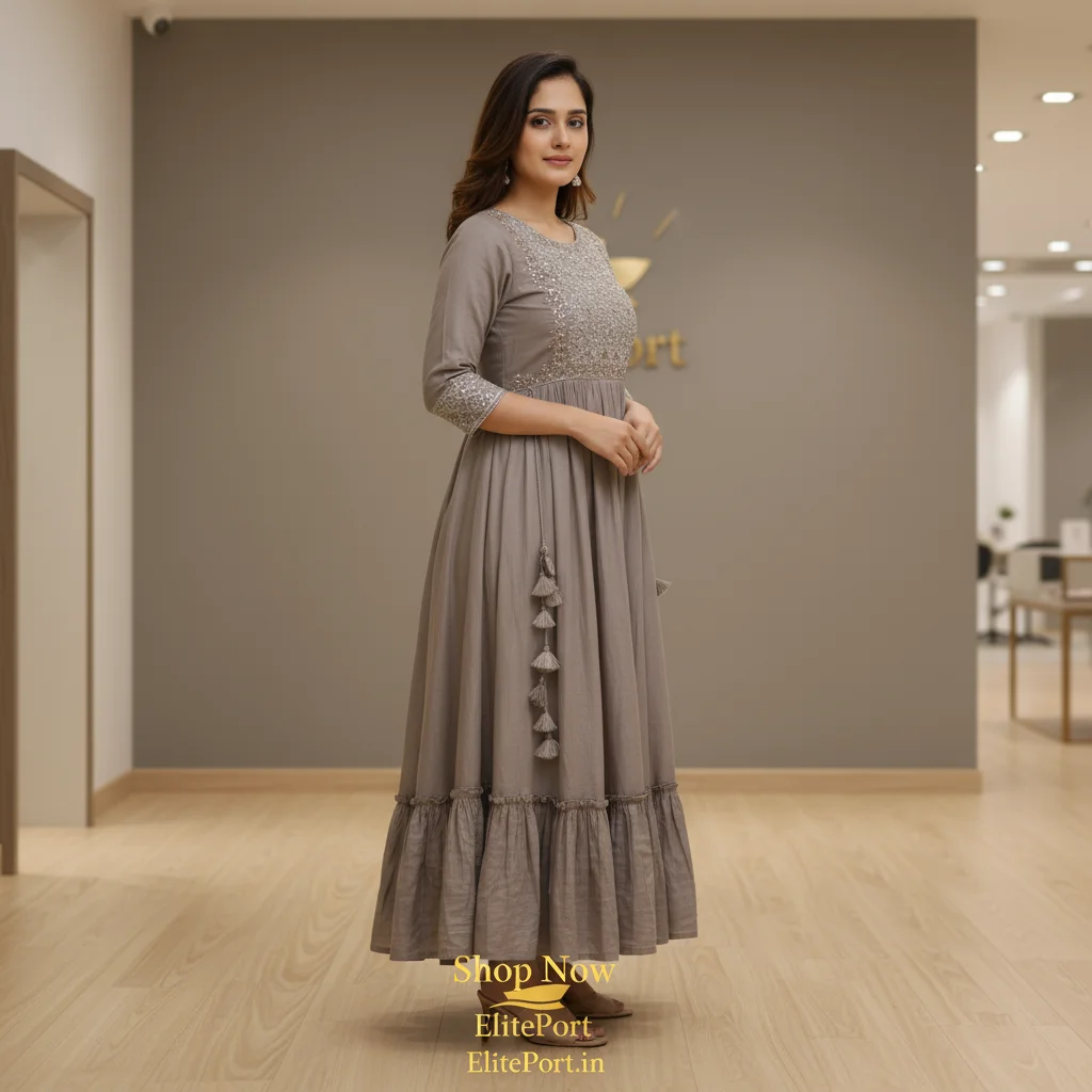 Elegant Taupe Anarkali Dress