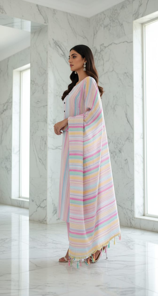 Pastel Stripe Kurti Set