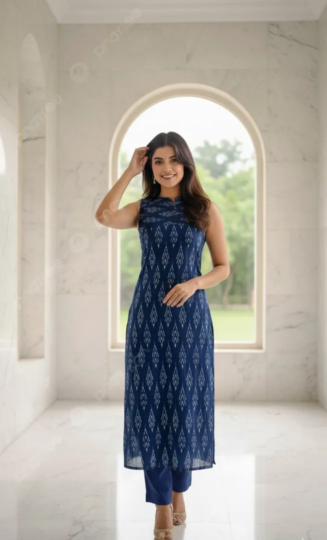 नीली प्रिंटेड कुर्ती सेट
