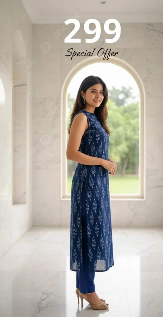 नीली प्रिंटेड कुर्ती सेट