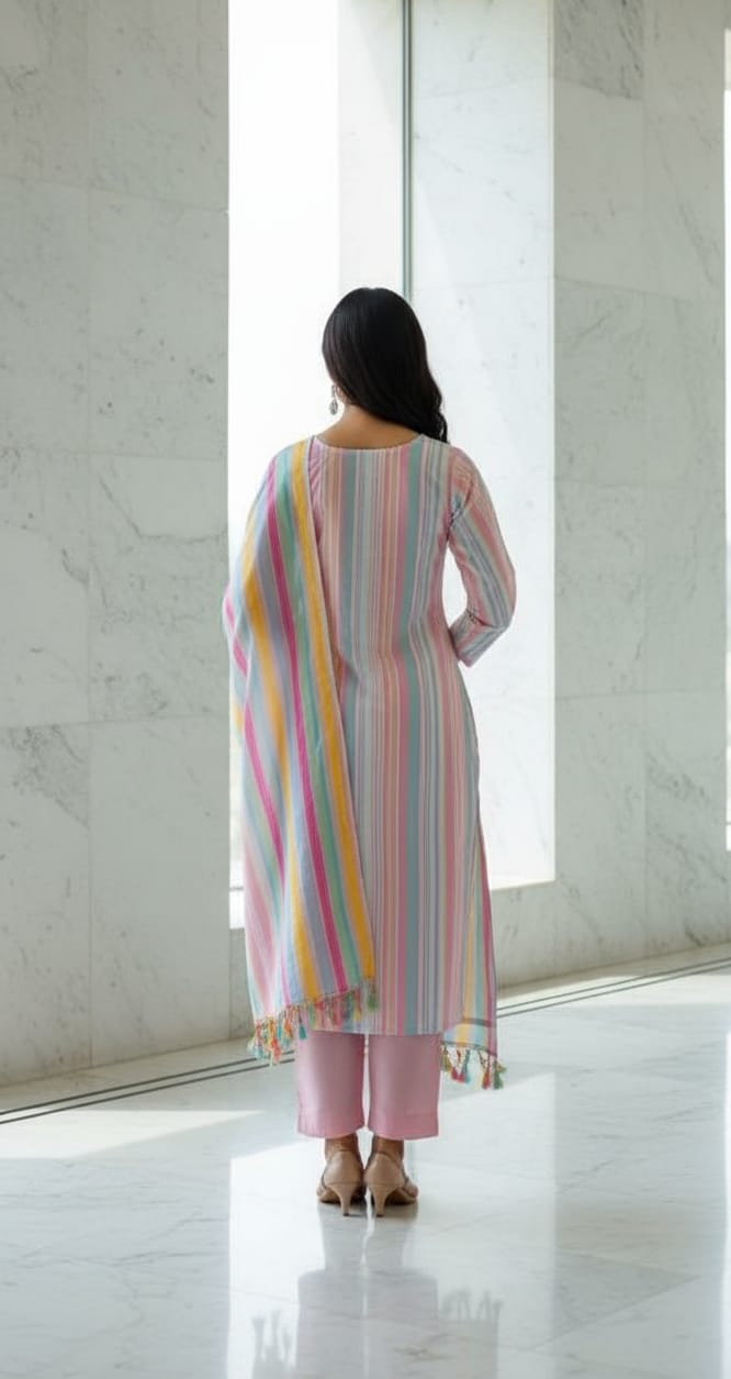 Pastel Stripe Kurti Set