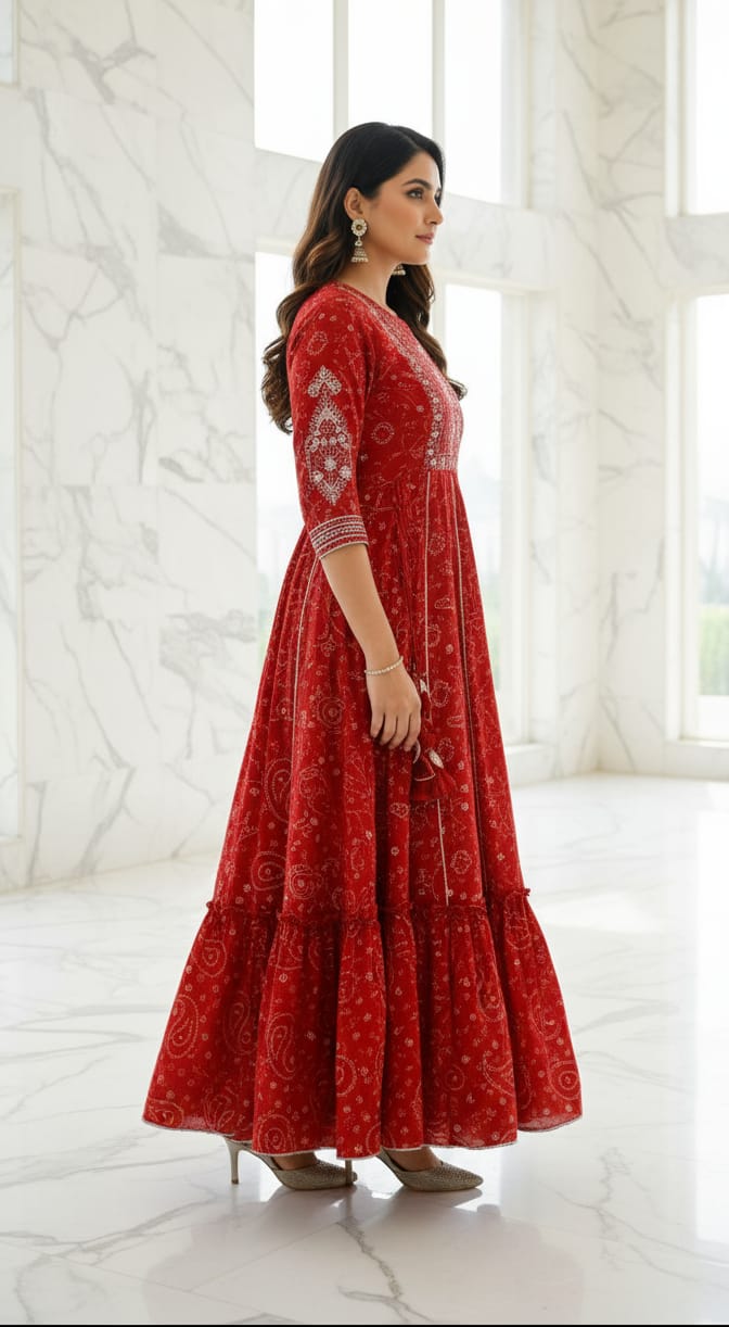 Red Printed Flared Dress