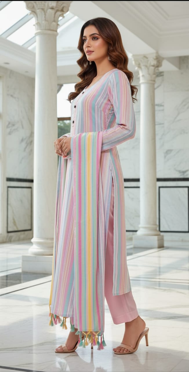 Pastel Stripe Kurti Set