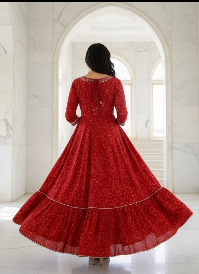 Red Printed Flared Dress