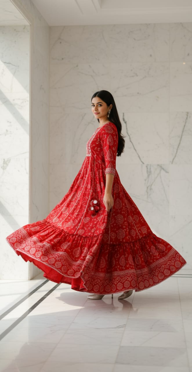 Red Printed Flared Dress