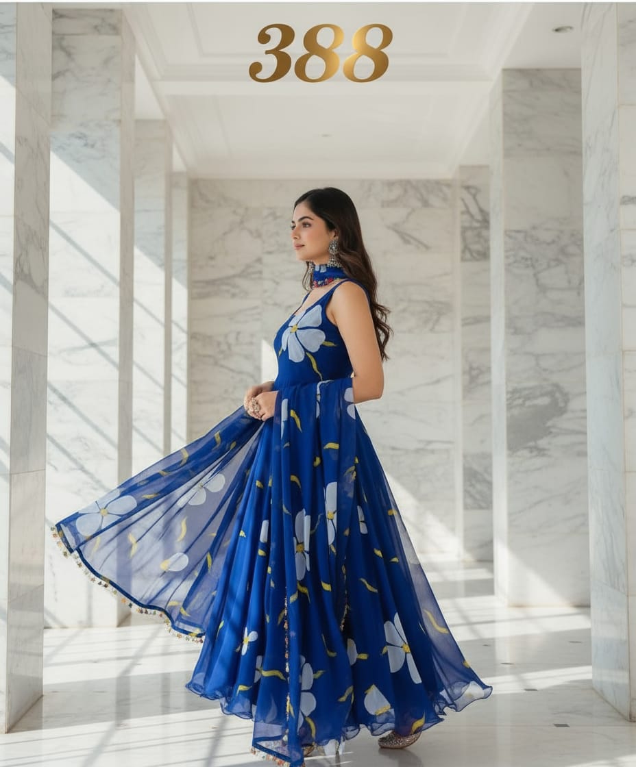 Blue Floral Anarkali Dress