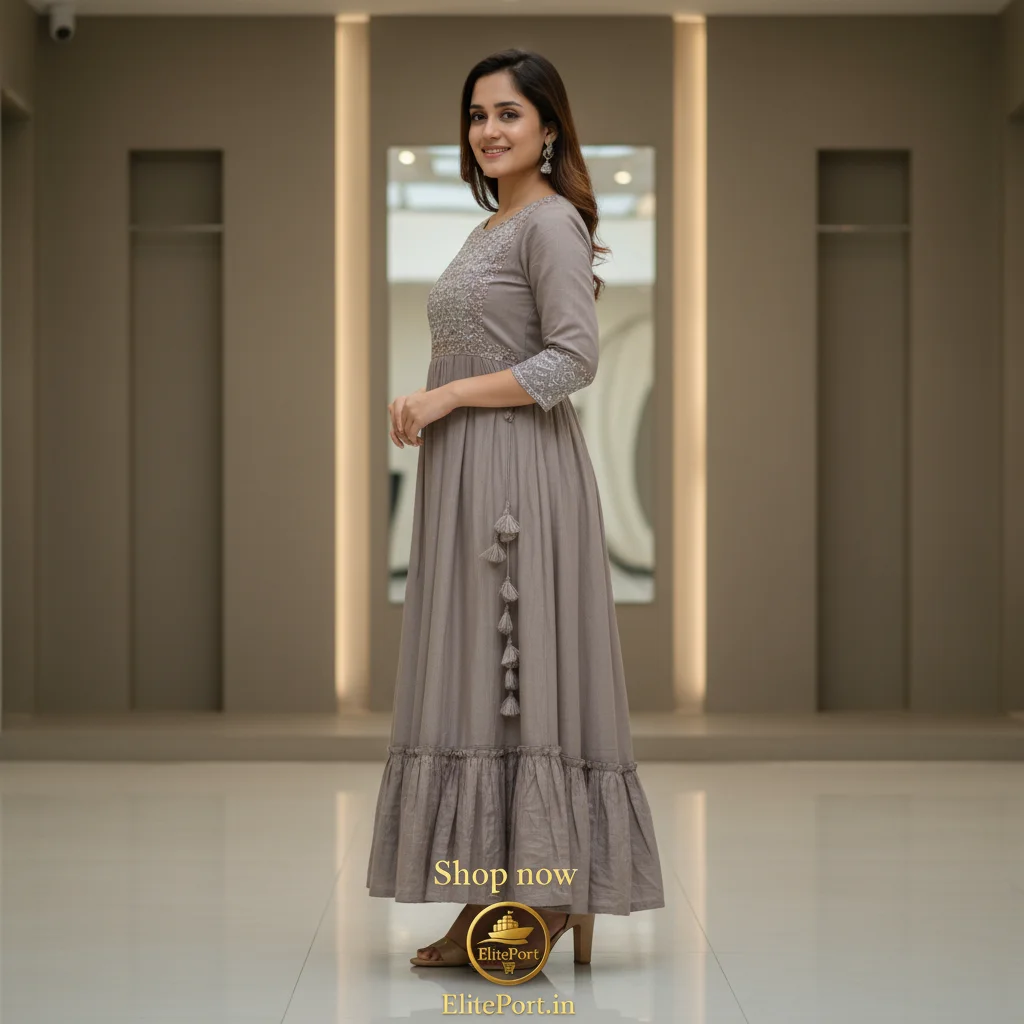 Elegant Taupe Anarkali Dress