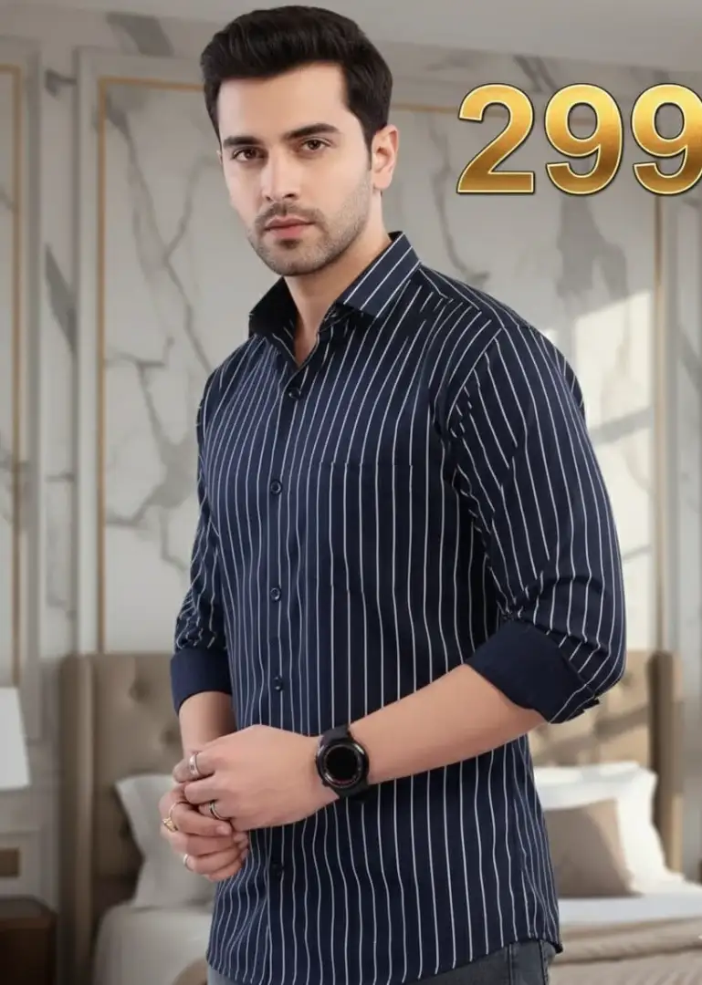 Men's Navy Blue Striped Shirt