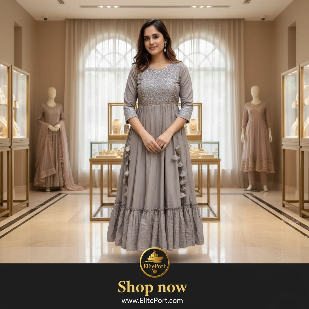 Elegant Taupe Anarkali Dress