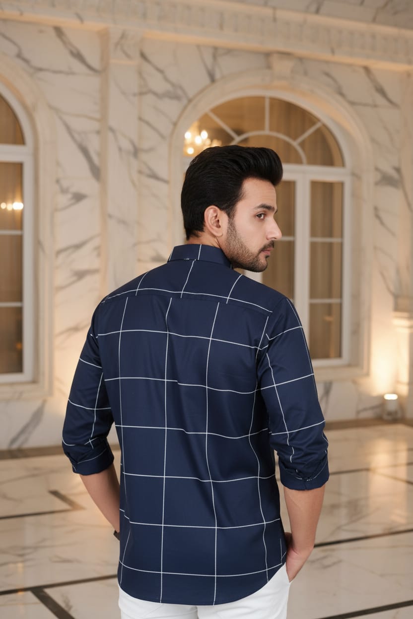 Men's Navy Checkered Shirt