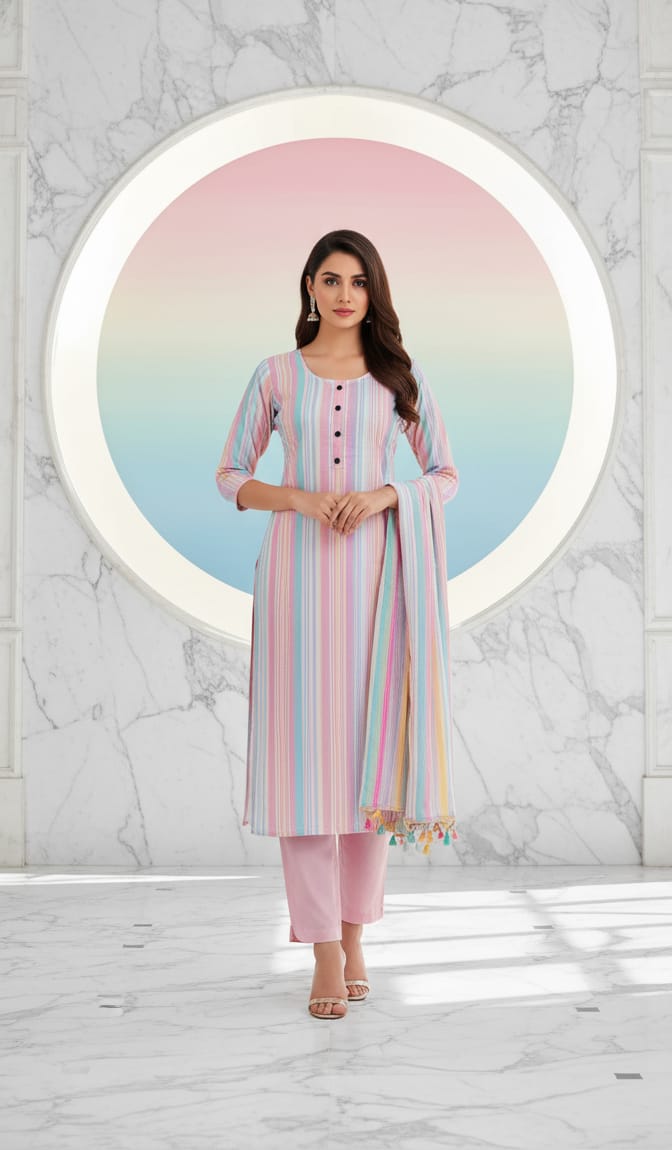 Pastel Stripe Kurti Set