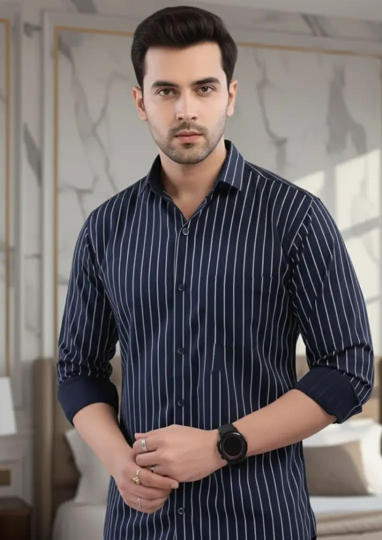 Men's Navy Blue Striped Shirt