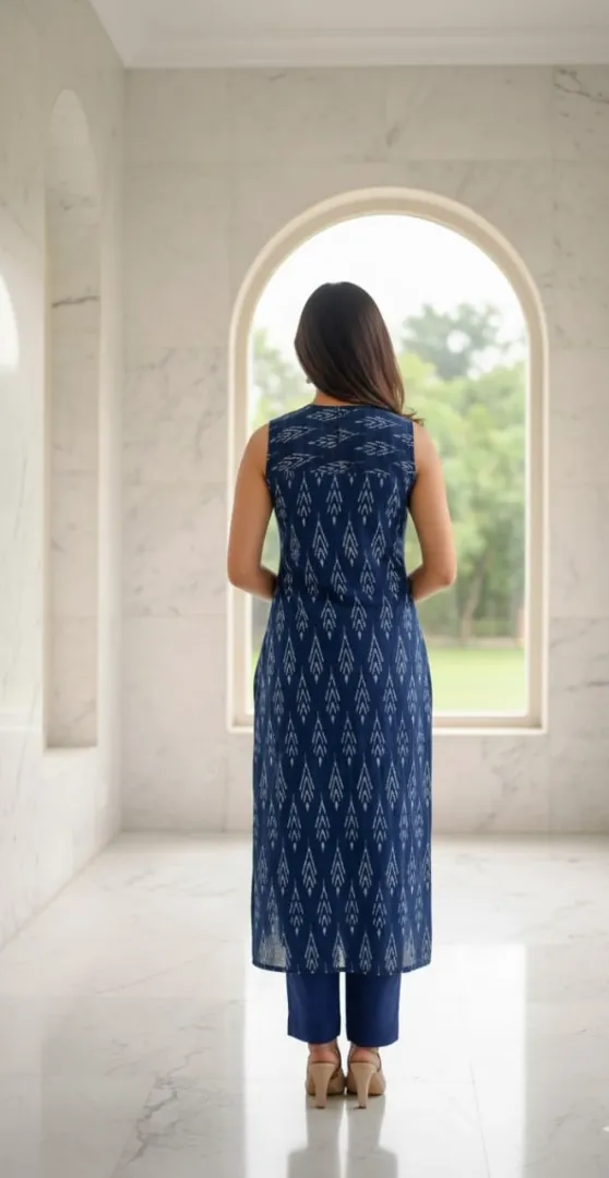 नीली प्रिंटेड कुर्ती सेट