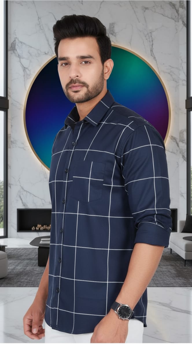 Men's Navy Checkered Shirt